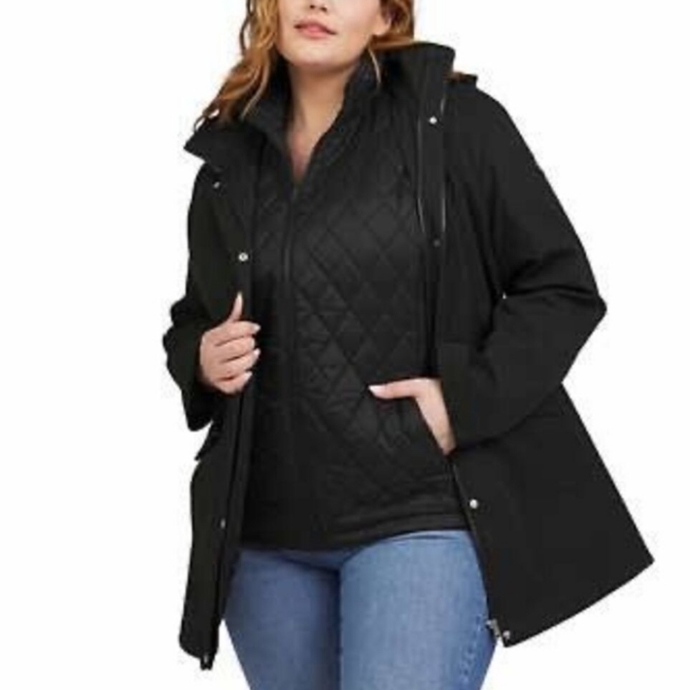 NWT Lands End 3-in-1 Hooded Jacket Black
